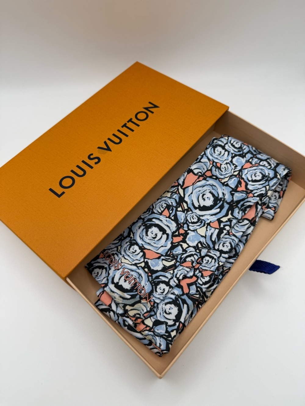 Louis Vuitton Bleu Ciel Rock'n'Roses Silk Bandeau Scarf